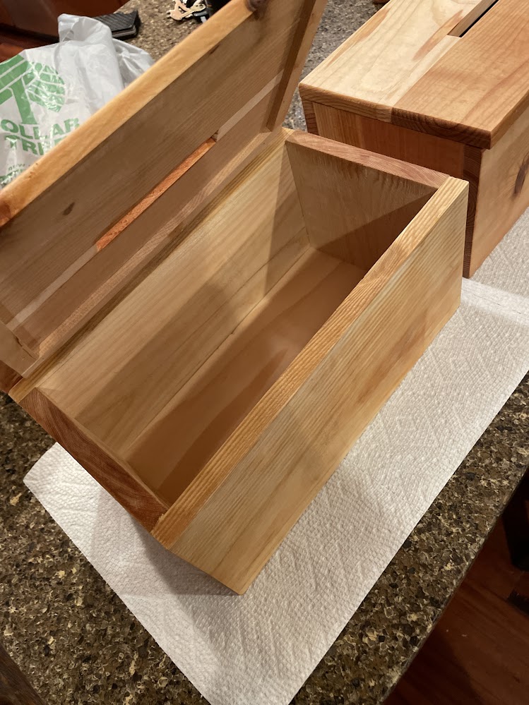 Custom built card boxes made of cedar